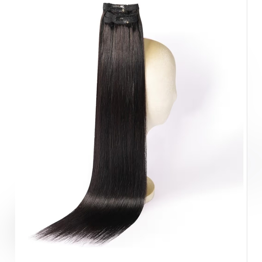 Clip in 100% Remy Human Hair Extensions  24" 120g 7pcs Double Wefted 1B